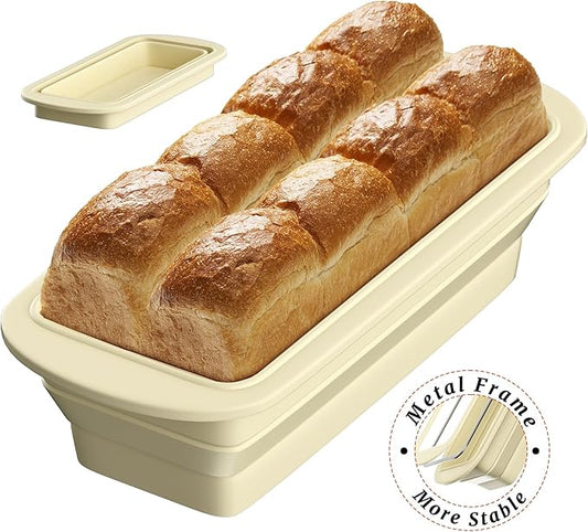 Premium Non-Stick Silicone Bread Loaf Pan with Heavy-Duty Steel Frame,Silicone Baking Mold – Perfect for Pound Cakes, Breads (9"x4"x2.5", Beige, 1 Piece)