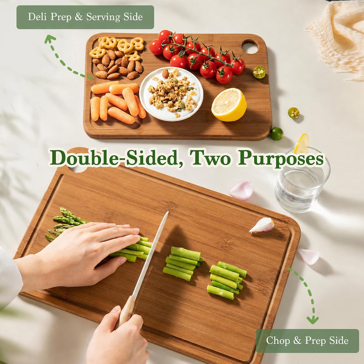 Bamboo Cutting Board 3-Piece Wooden Cutting Board & Knife Sets for kitchen – size reference
