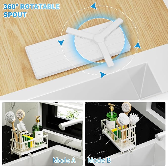 Kitchen Sink Caddy Organizer, Cream Stainless Steel Sponge Holder