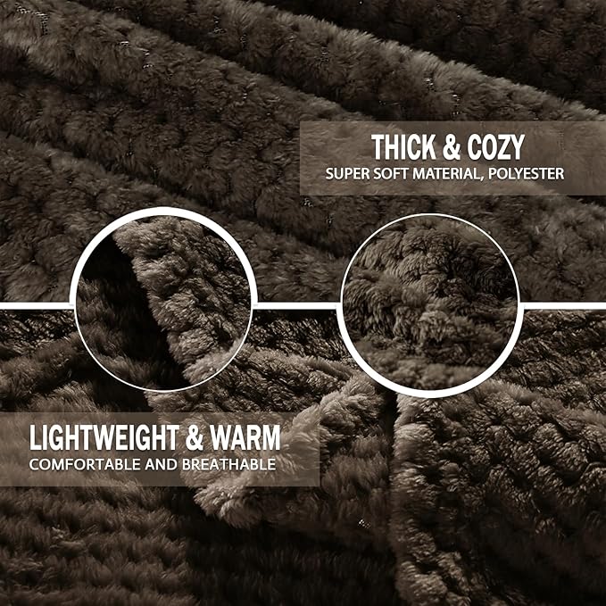 Throw Blanket in Coffee, Waffle Jacquard Flannel, Twin 90 x 66 Inches