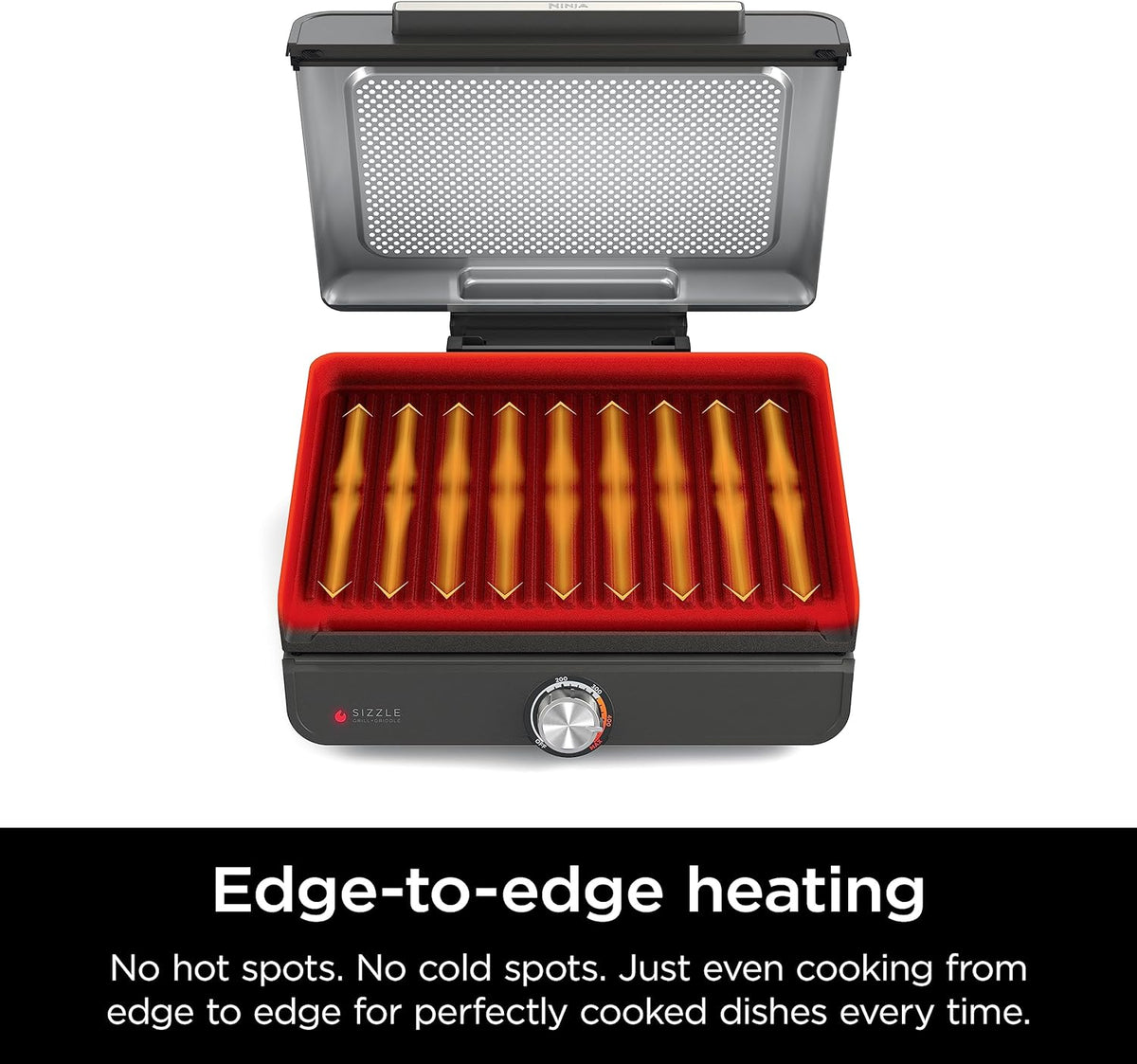 Sizzle™ Indoor Grill & Griddle, 14'', 500°F, Grey/Silver, GR101 – size reference