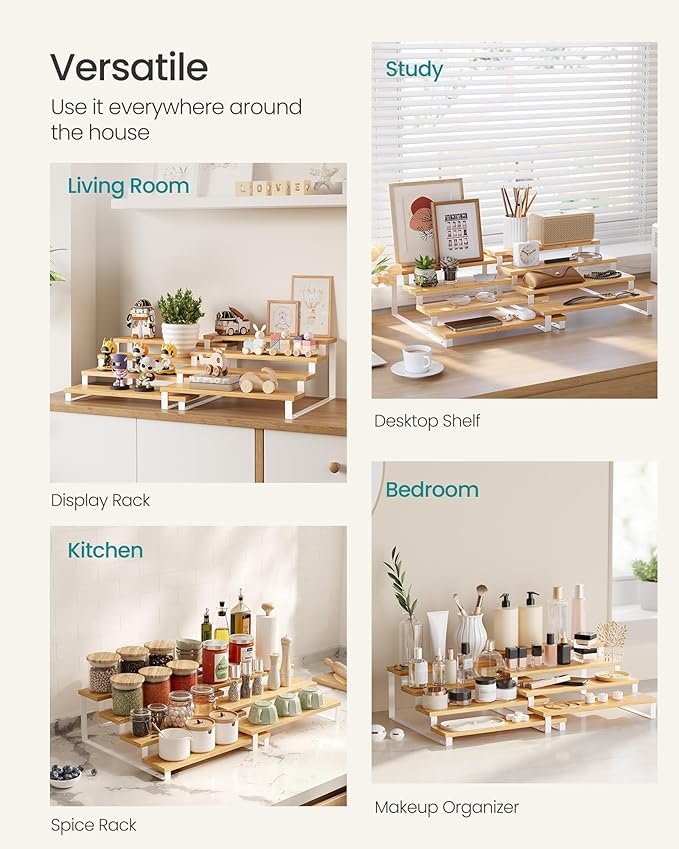 Spice Rack Set, 4-Tier Beige and White Wood Display Riser