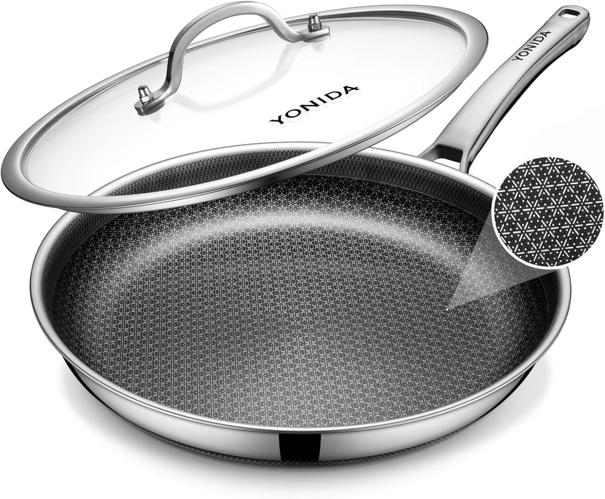 Non Stick Frying Pans, 12 inch Hybrid Ceramic Pans with Lid