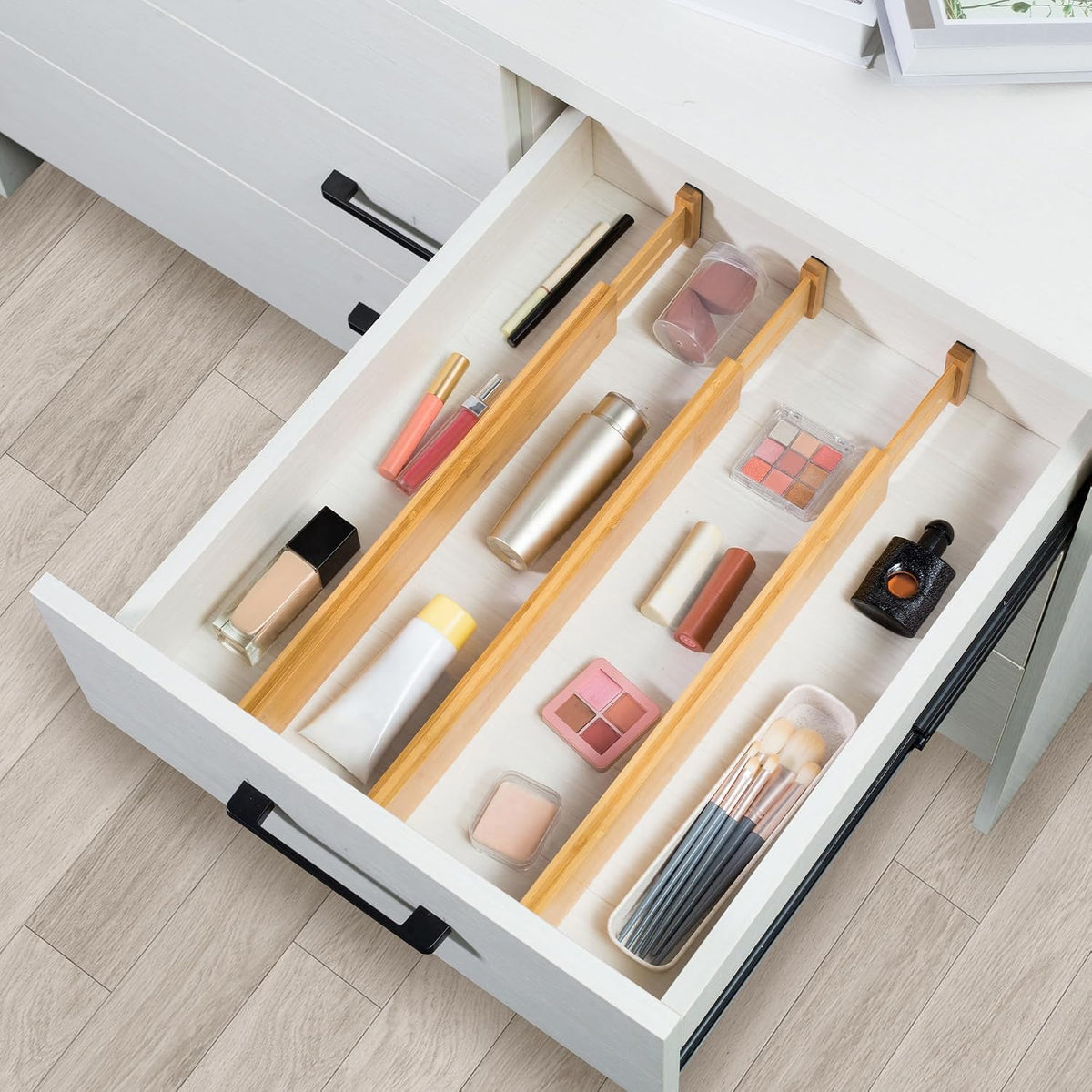 6-Pack Adjustable Bamboo Drawer Dividers, Expandable Drawer Organizer – size reference