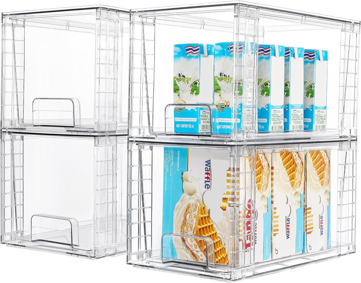 4 Pack Stackable Clear Pantry Storage Drawers, Large