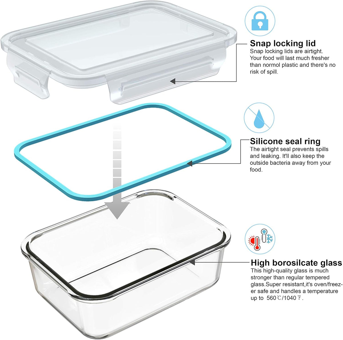 Glass Food Storage Containers with Lids 9 Pack, 3 Shape Airtight Set – alternate view