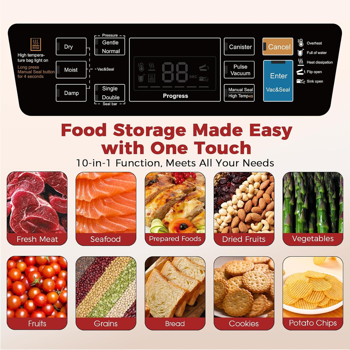 Vacuum Sealer Machine, 230W 95KPa Food Sealer Built-in Cutter & Bag Storage – close-up