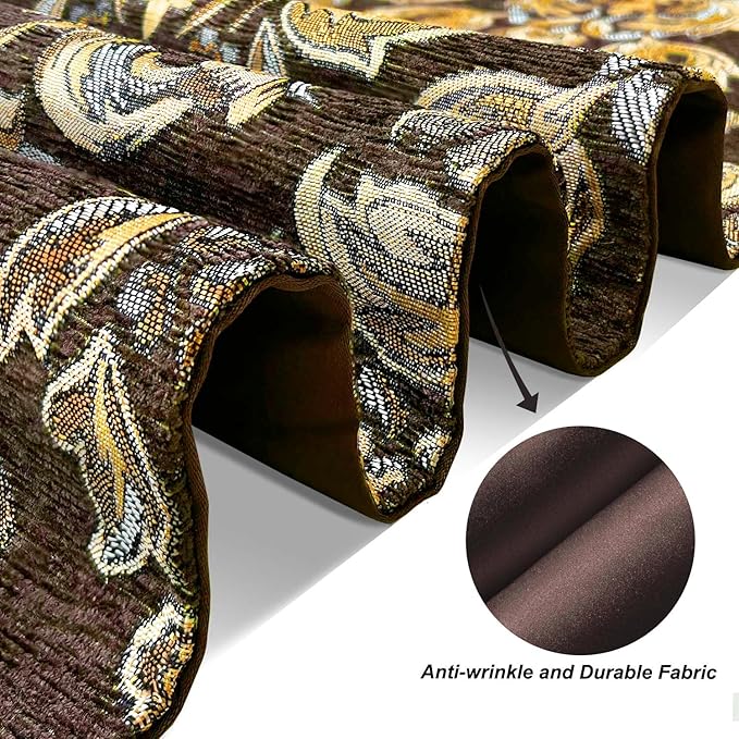 Table Runner, Dark Brown Chenille Floral, 13 x 98 Inch