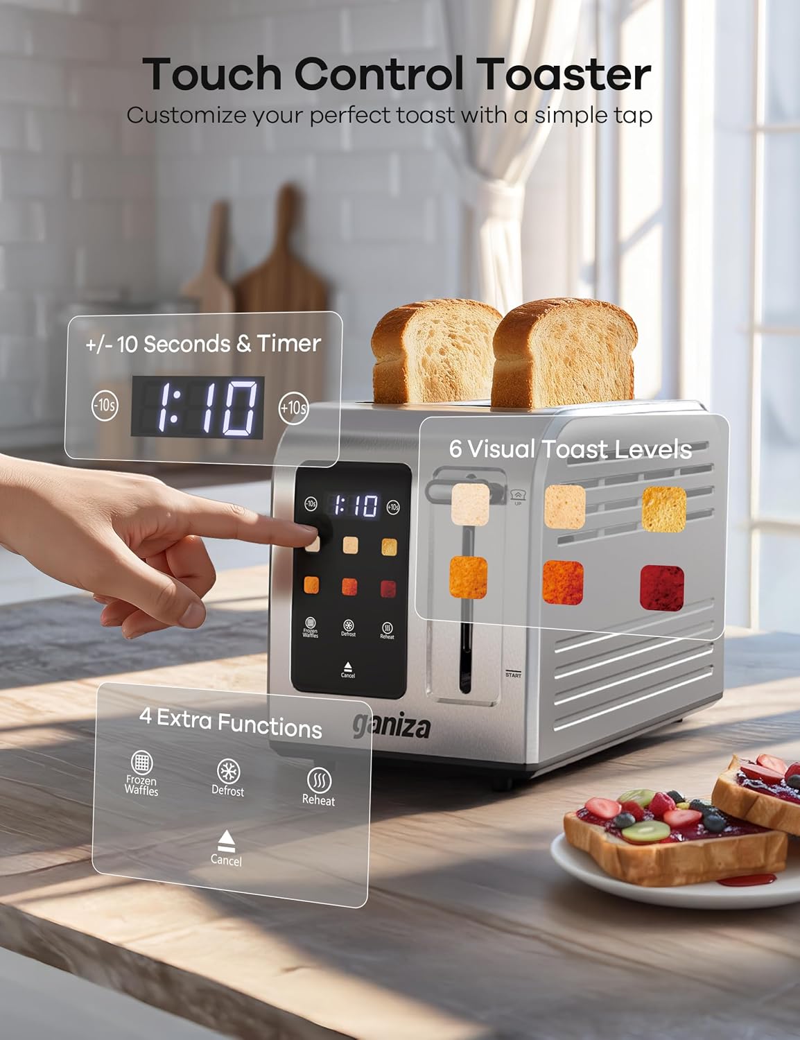 Toaster 2 Slice with Touchscreen Smart Toasters Wide Slot, Max 925W – detail