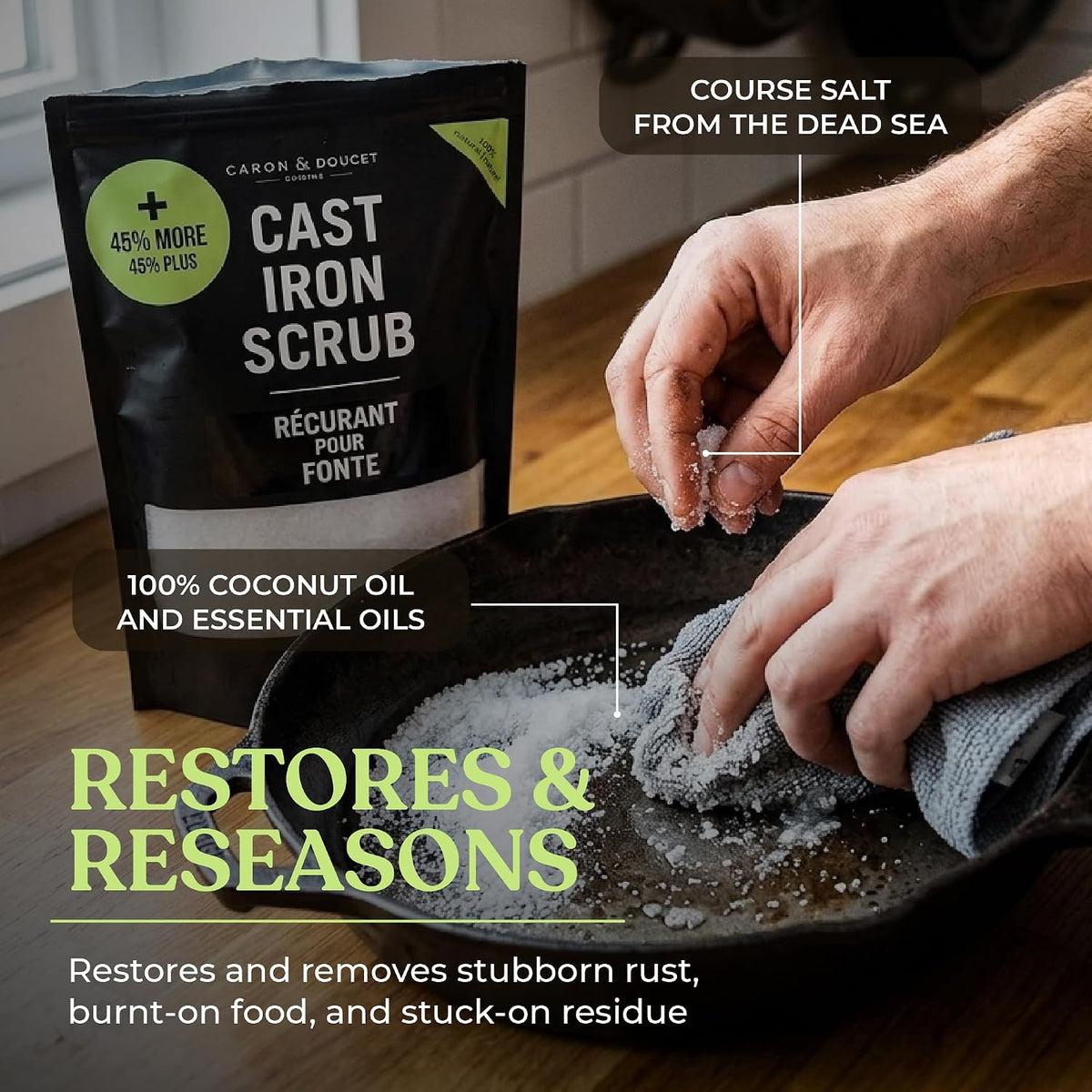New Ultimate Cast Iron Set: Seasoning Oil, Cleaning Soap & Restoring Scrub | – alternate view