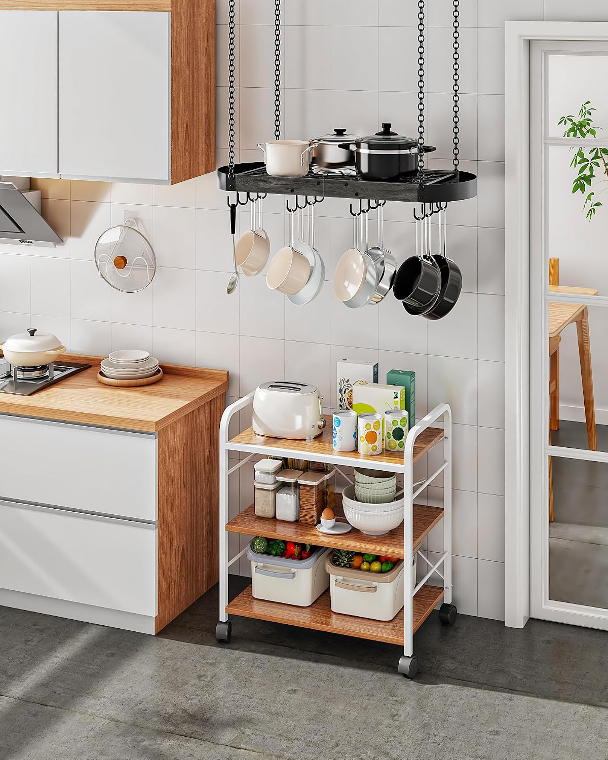 31.7-Inch Hanging Pot Rack, Space-Saving Pot Hanger for Kitchen, Ceiling Pan – detail