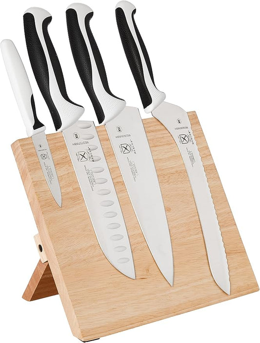 Mercer Culinary Millennia 5-Piece Magnetic Board Set, Rubberwood, White Handles