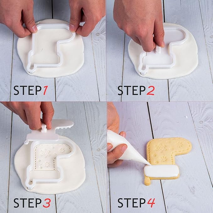 Flycalf Christmas Cookie Cutters Santa Claus Shapes with Plunger Stamps Holiday PLA Baking Accessories Cutter Molds Gifts Decorative Party 3.5" Kitchen Cake Supplies