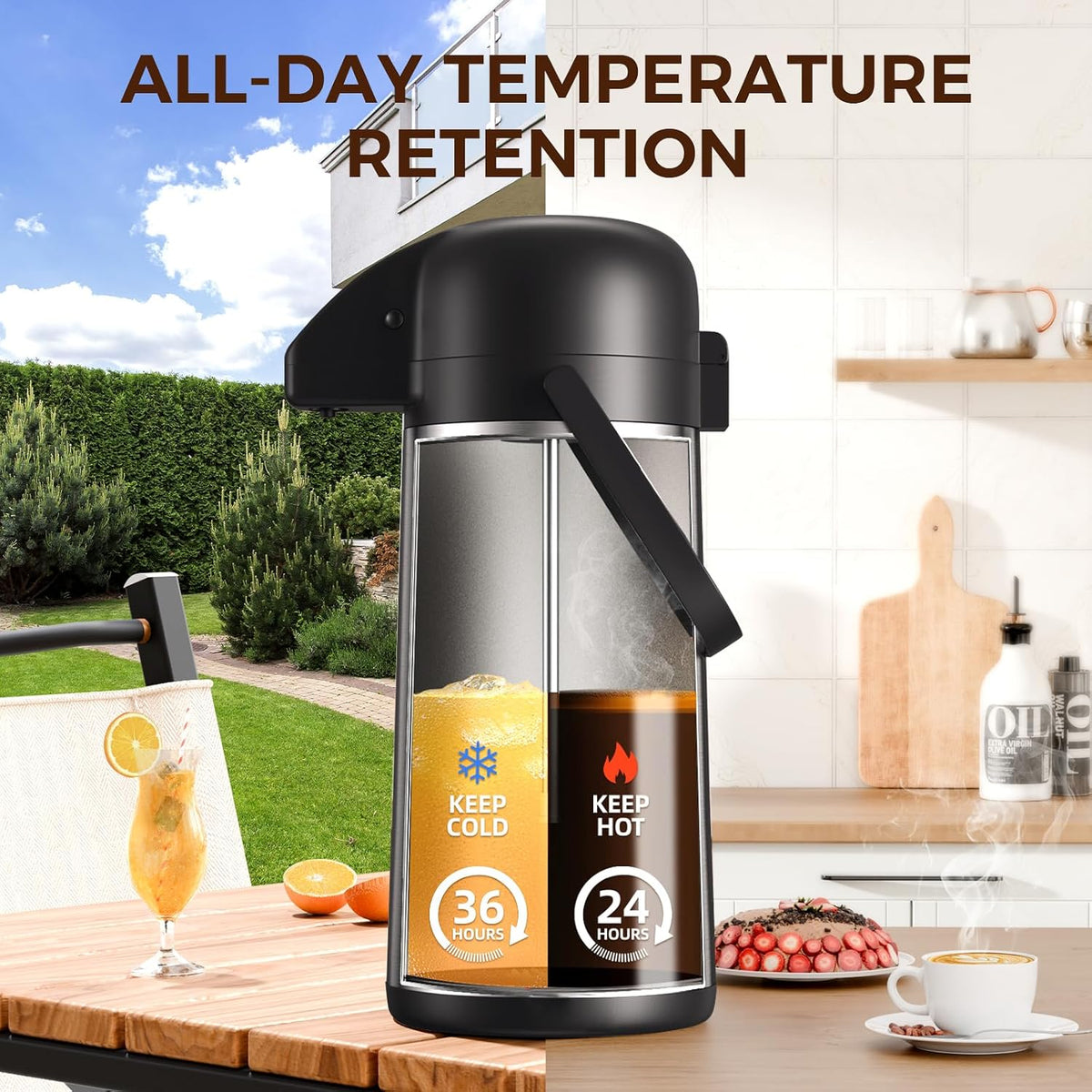 Coffee Carafe for Keeping Hot, 102OZ / 3L Airpot Coffee Dispenser with Pump – alternate view