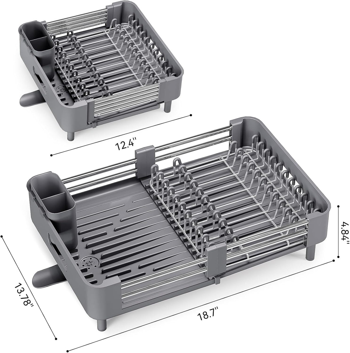 Extendable Stainless Dish Drying Rack for Kitchen Counter, Gray – size reference