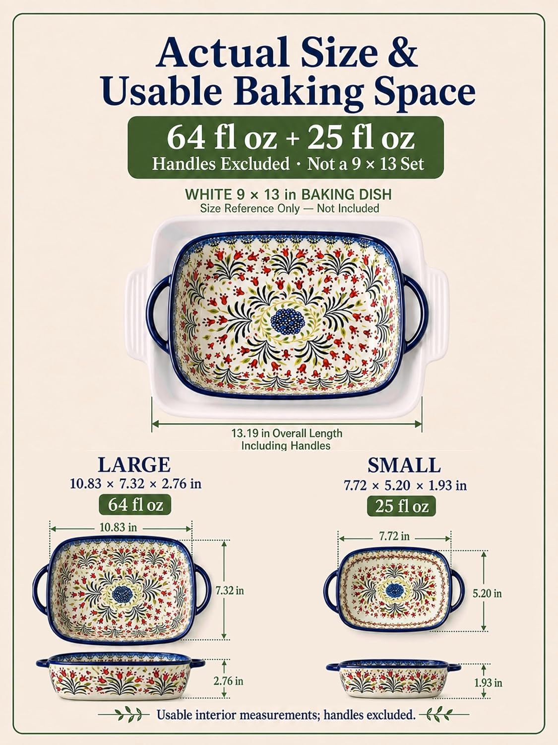2-Piece Hand-Painted Polish Pottery Style Ceramic Baking Dish Set – close-up