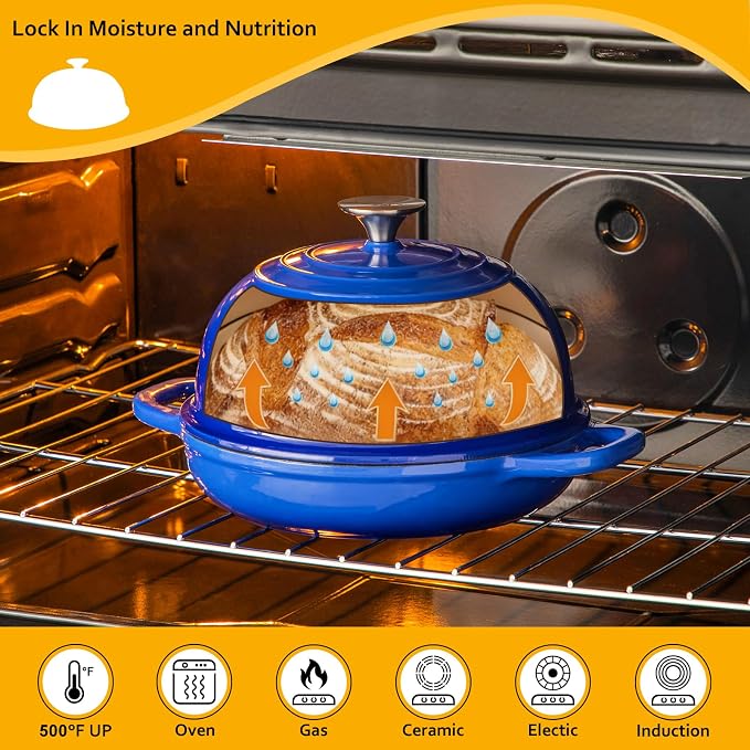 5 Quart Blue Enameled Cast Iron Dutch Oven with Dome Lid
