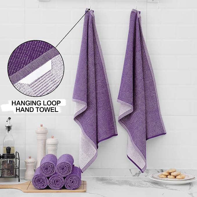 Dish Towels 12 Pack, 100% Ring Spun Cotton, 18 x 28 Inch Purple
