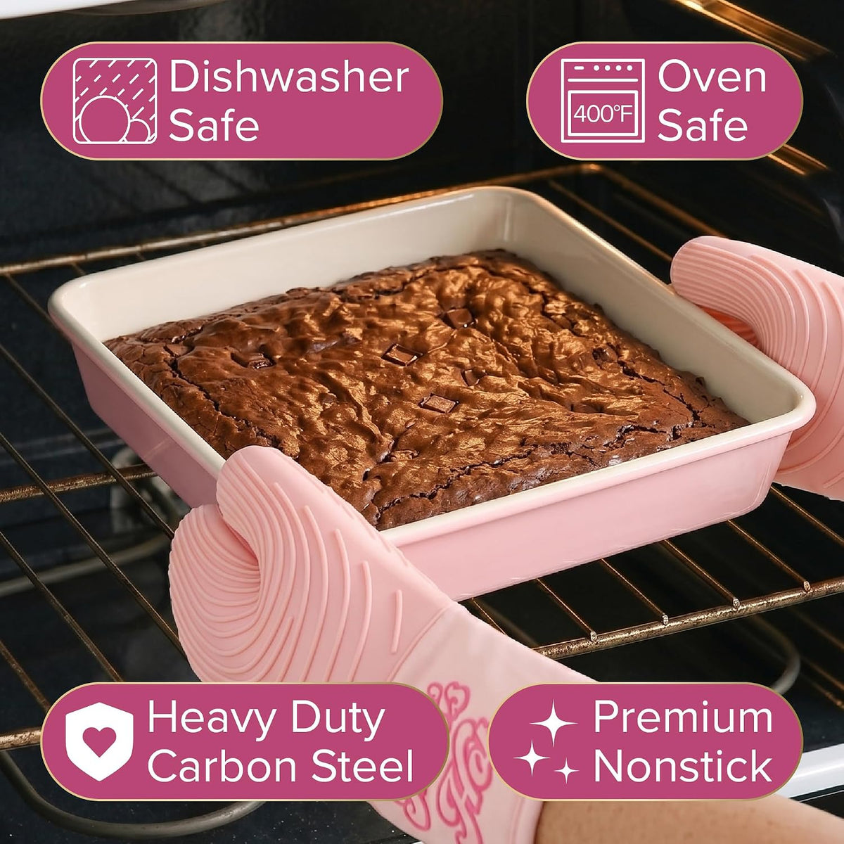 5-Piece Baking Pans Set, Nonstick Heart Pattern Bakeware Set with Heavy Duty – close-up