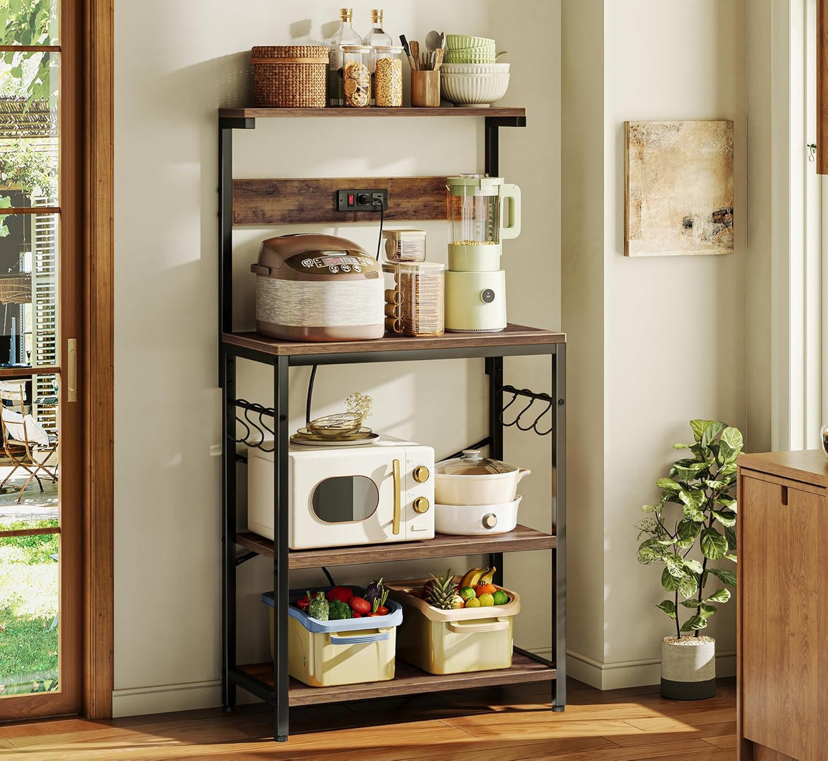 Kitchen Bakers Rack with Power Outlet, Coffee Bar Table 4 Tiers, Kitchen – detail