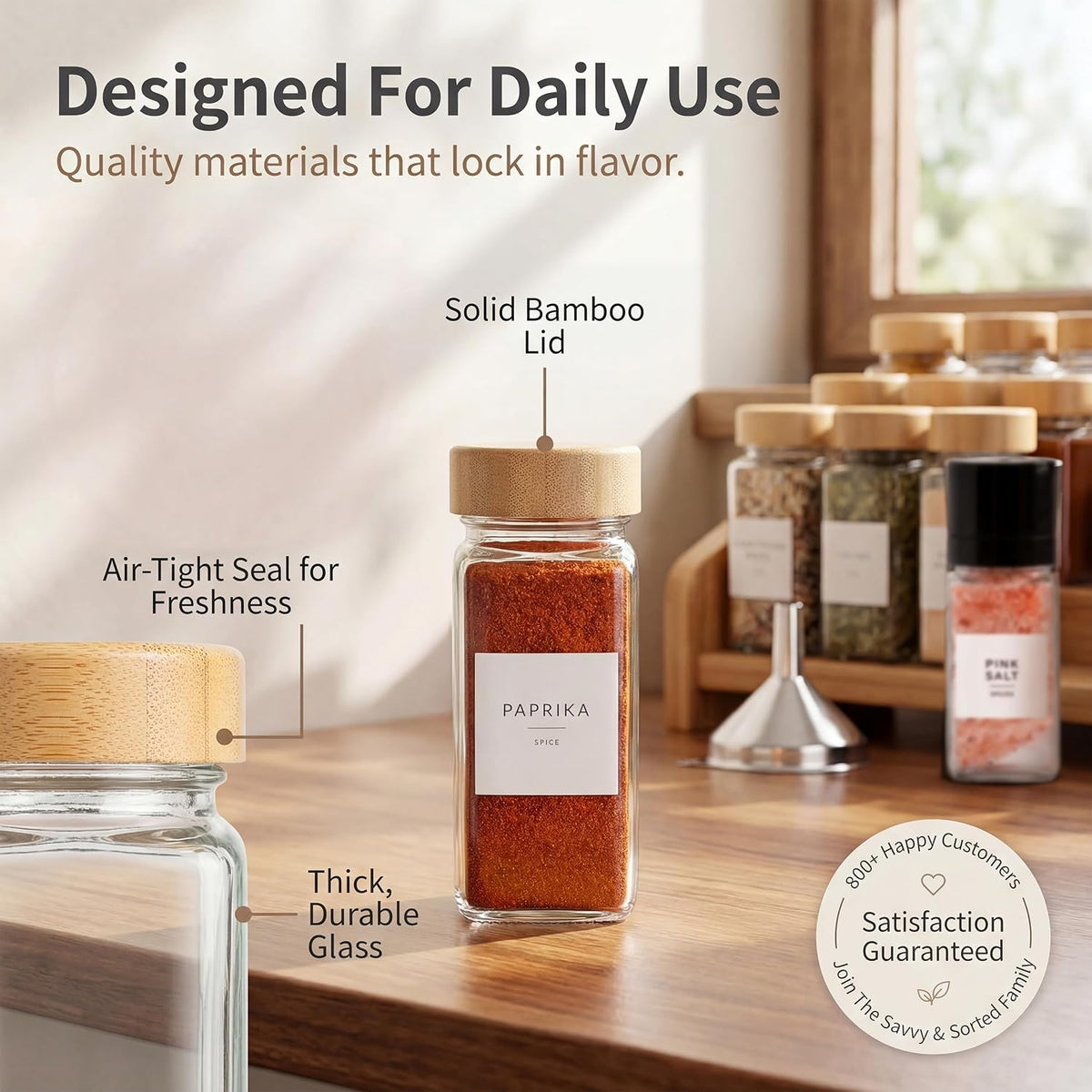 Glass Spice Jars with Label, 24PK Bamboo Jar Spices Set 4oz, 374 Spice Labels – alternate view