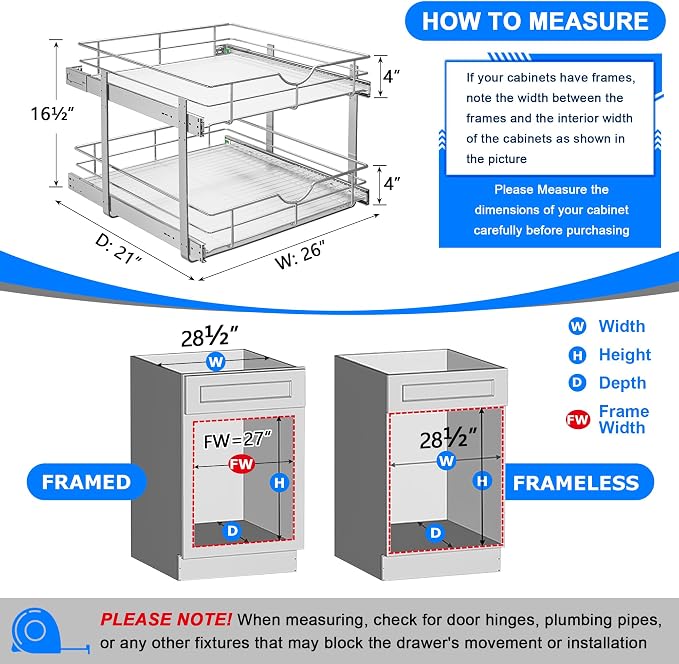 Pull-Out Cabinet Organizer, 2-Tier Soft-Close Shelf, 26-Inch Wide
