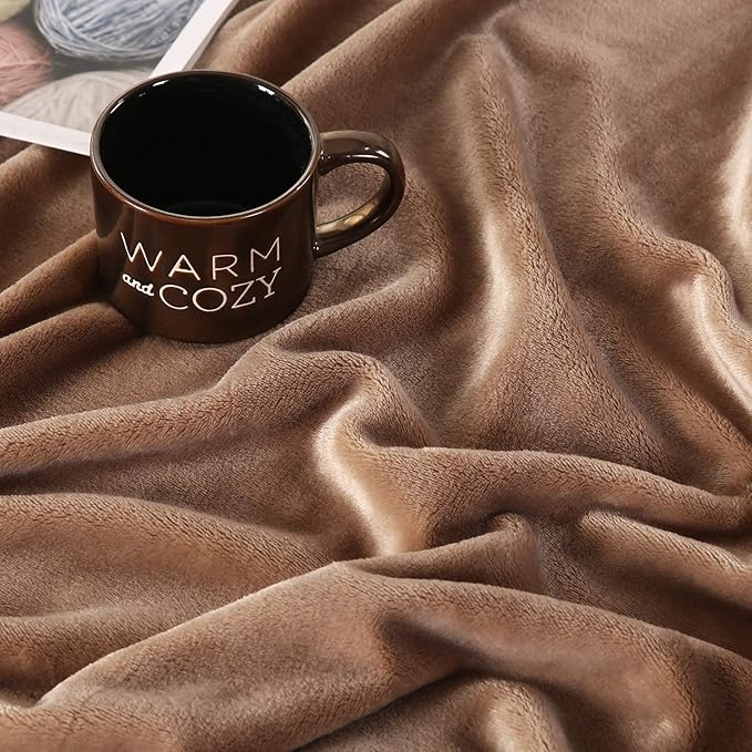 Throw Blanket in Light Coffee Flannel Fleece, 60 x 80 Inch