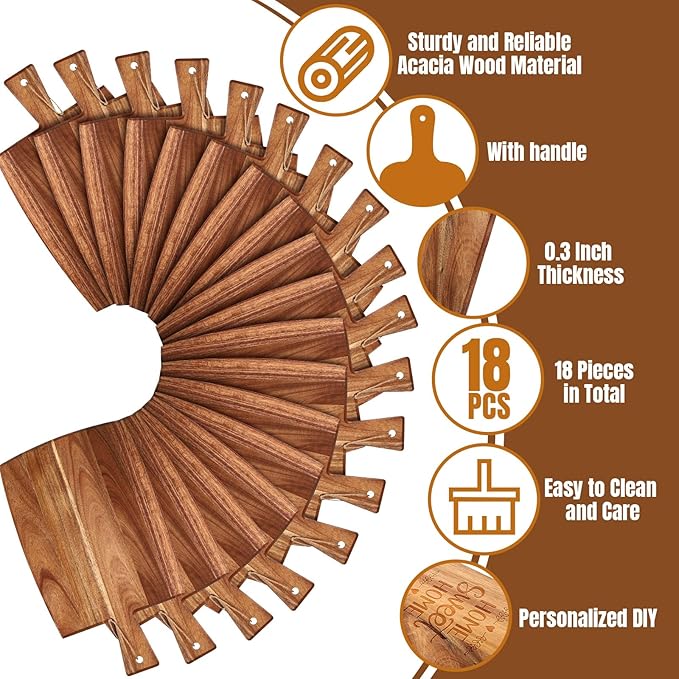 Cutting Board Set, 18 Pieces Acacia Wood with Built-In Handles