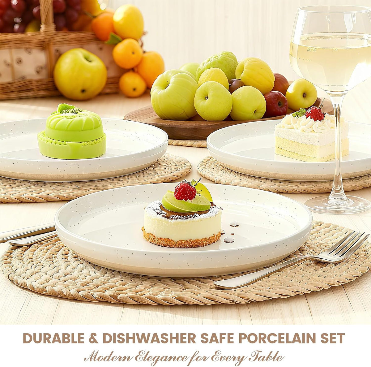24-Piece Stoneware Dinnerware Set for 8, Plates and Bowls Set – features