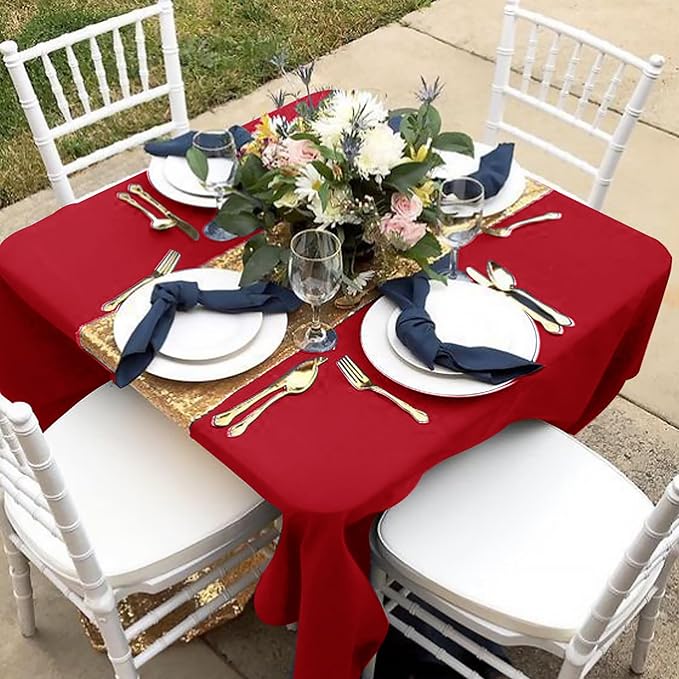Tablecloths, Red Square Polyester, 6 Pack for Coffee and Dining Tables