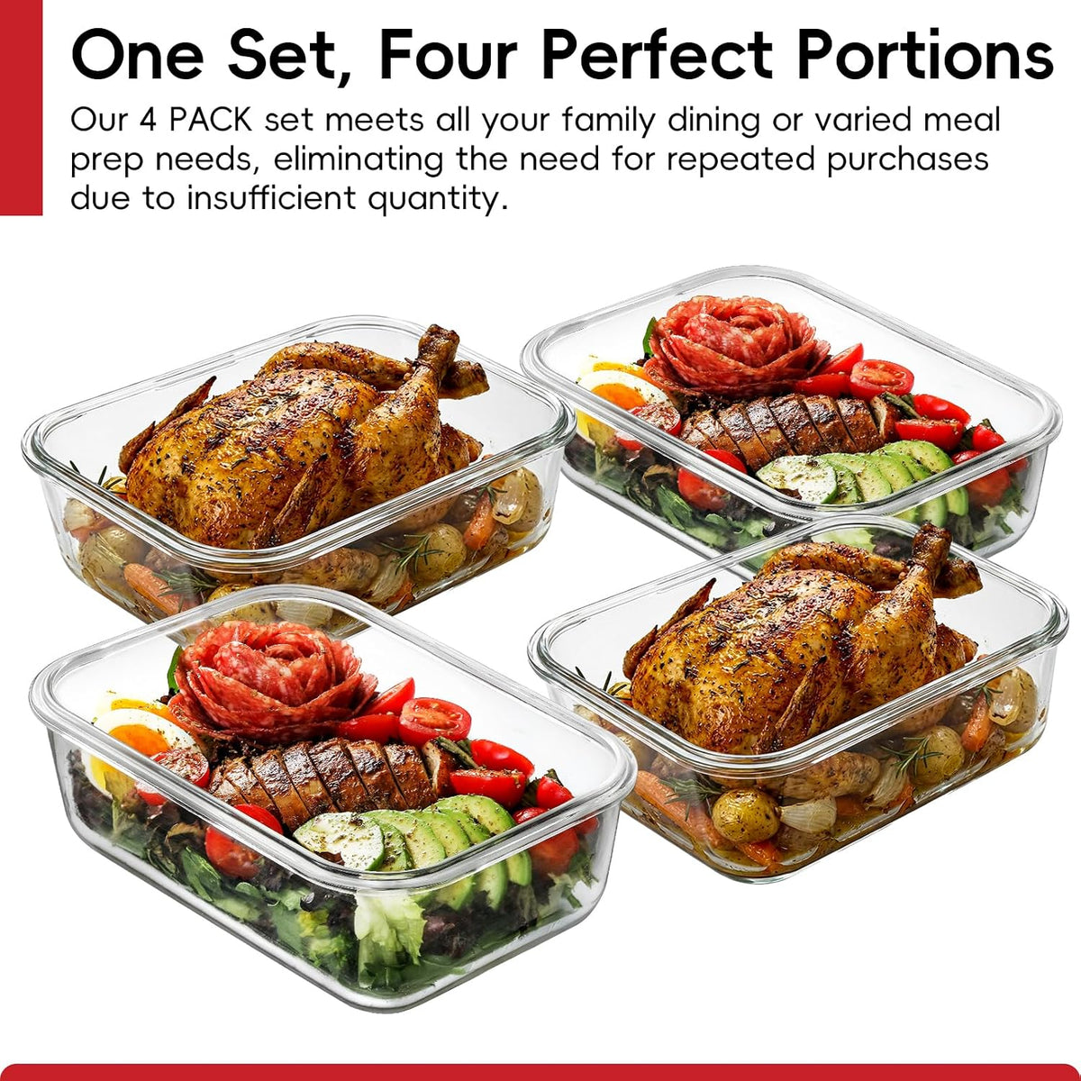 4 Pack 8 Cups/ 63oz Large Glass Storage Containers with Lids, Meal Prep – detail