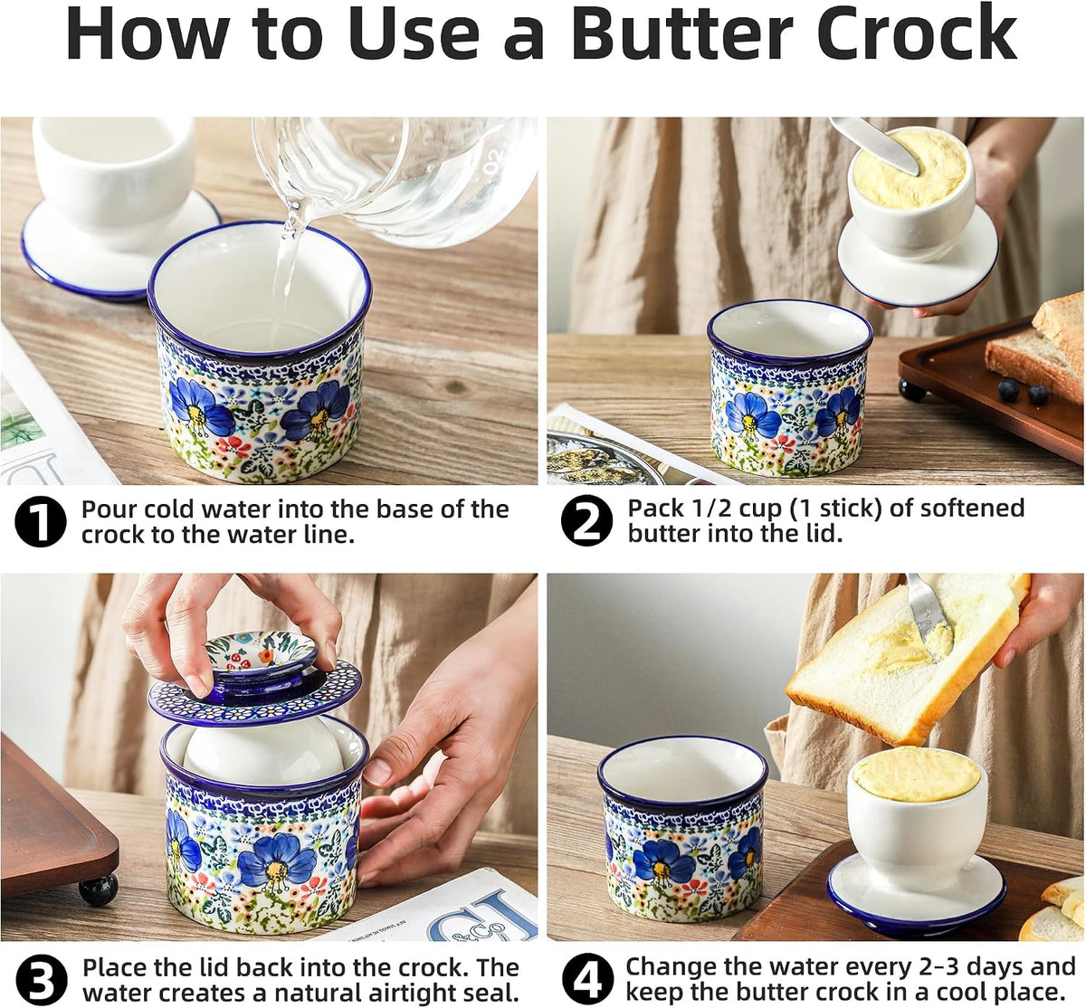 Butter Crock with Lid for Countertop, Ceramic French Butter Keeper – alternate view