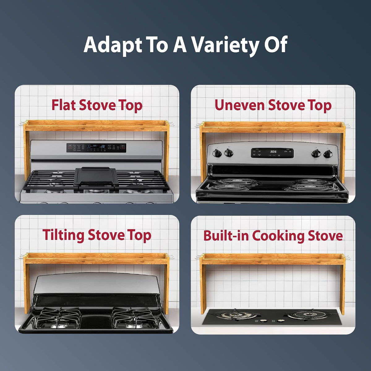 Bamboo Over the Stove Spice Shelf for Kitchen, 31.5" Spice Rack Organizer Shelf – features