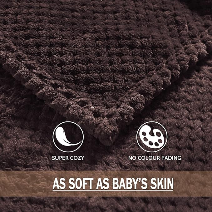 Throw Blanket in Coffee, Waffle Jacquard Flannel, Twin 90 x 66 Inches