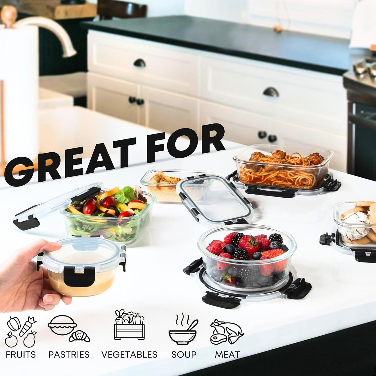 30 PC Glass Food Storage Containers with Lids - Reusable Glass Meal Prep – alternate view