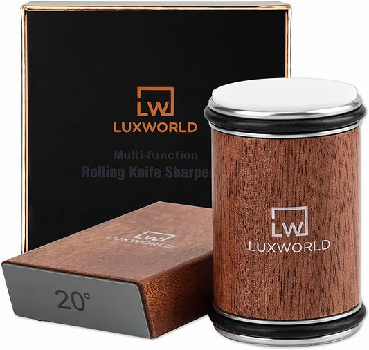 Rolling Knife Sharpener For Fine & Sharp Knife Sharpening | Professional & Pocket Knife Sharpener With Diamond & Ceramic Discs | 15 & 20 Degree Magnetic Angle (Brown)