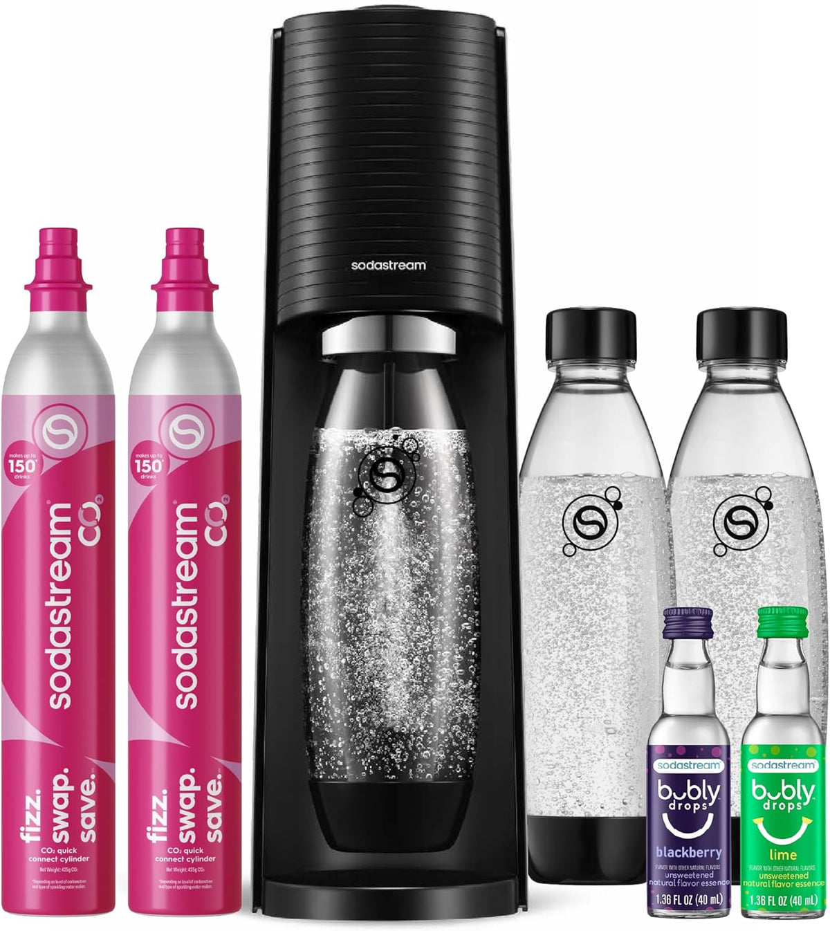 TERRA Sparkling Water Maker, Value Bundle, CQC CO2 System, Includes 2 Quick