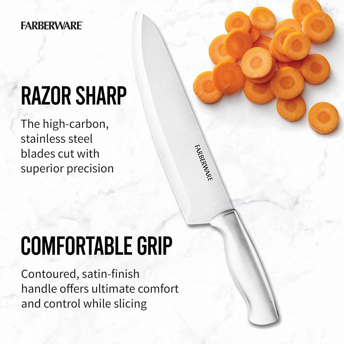 15-Piece Kitchen Knife Set, High-Carbon Stainless Steel Blades with Wood Block – close-up