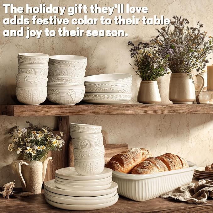 Artena Small Bowls Set of 4, 12 oz Ceramic Embossment Dessert Bowls, white Bowl for Kitchen, Ice Cream, Side Dishes, Rice, Cereal, Fruit, 4.5 Inch, Microwave & Dishwasher Safe, Pinwheel Flower