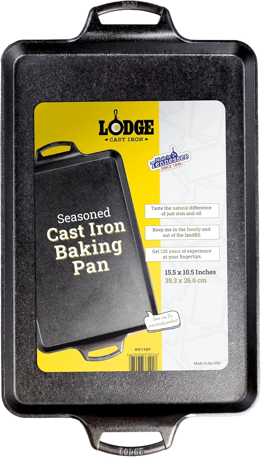 Pre-Seasoned Cast Iron Baking Pan, Rectangular, 15.5 x 10.5 Inches
