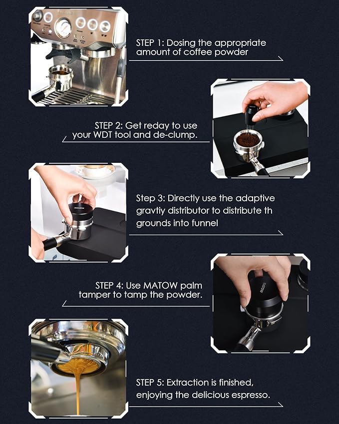 MATOW 2 in 1 Design Gravity Distributor and Magnetic Dosing Funnel Combo, 53.3mm Adaptive Espresso Distributor and 54mm Stainless Steel Dosing Ring Set Compatible with Breville 54mm Portafilter