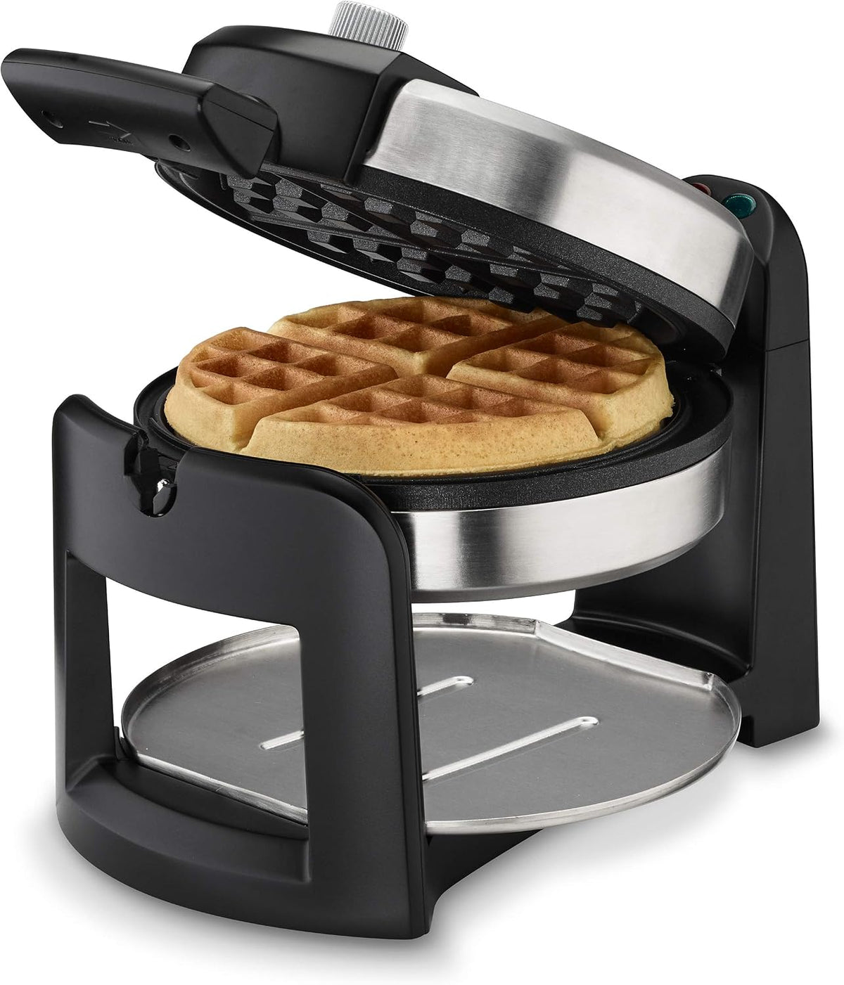 Flip Belgian Waffle Maker, NonStick, Stainless Steel, 1" Thick – close-up