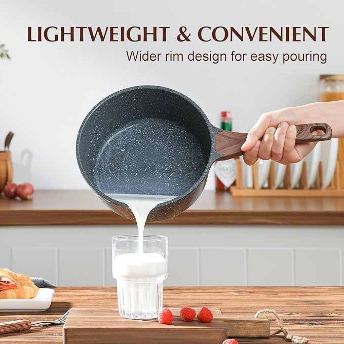 Nonstick Saucepan with Lid, 1.5 Quarts Small Pot
