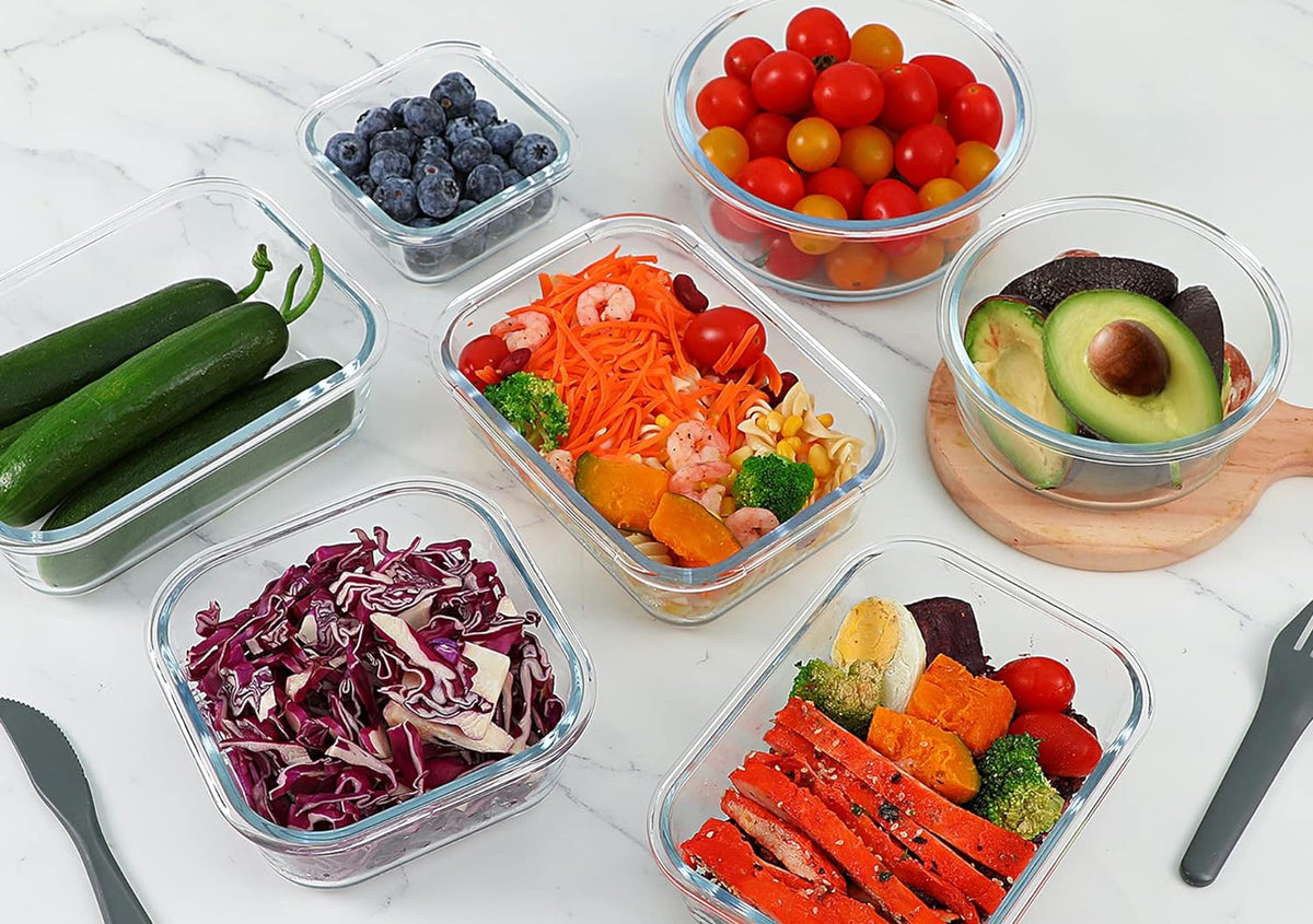 24 Piece Glass Food Storage Containers with Lids,Gray – set view