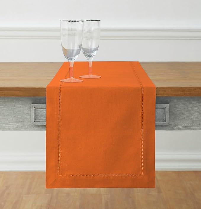 Table Runner in Pumpkin 75% Cotton 25% Linen, 14 x 60 Inch