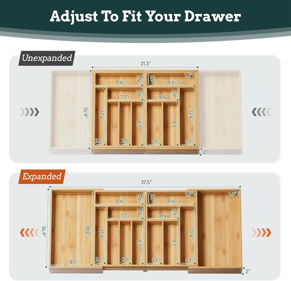 Silverware Organizer Large, Magnetic Connected Expandable 13 Slots Silverware – alternate view