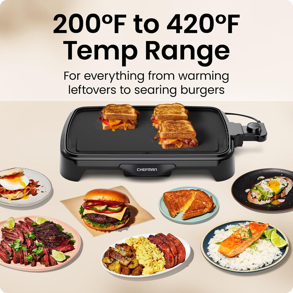 Electric Griddle with Removable Temperature Control, Immersible Flat Top Grill – close-up