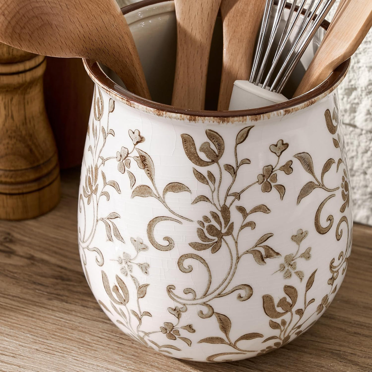 Utensil Holder for Kitchen Counter, Modern Farmhouse Cooking Utensil Holder – detail