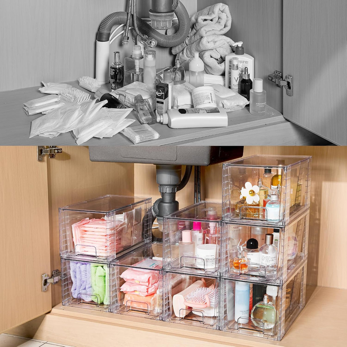 4 Pack Stackable Clear Pantry Storage Drawers, Large – size reference