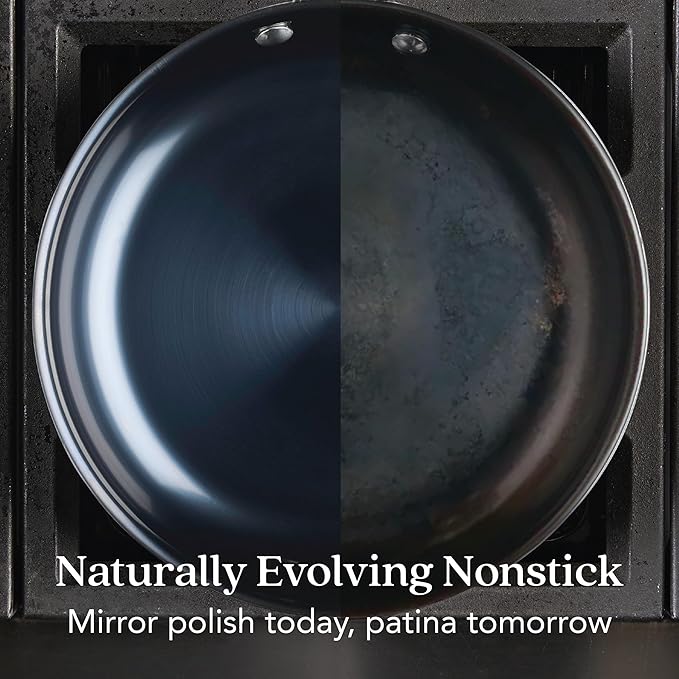 Anolon Everlast N2 Carbon Steel Frying Pan/Skillet with Helper Handle, Compatible with All Cooktops, Metal Utensil Safe, 10 Inch Open Fry Pan - Black